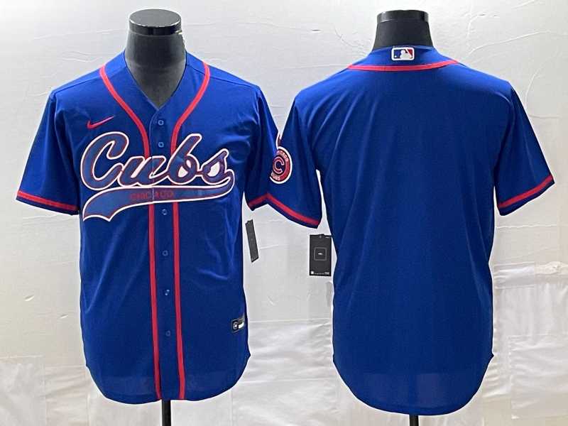 Men%27s Chicago Cubs Blank Blue Cool Base Stitched Baseball Jersey